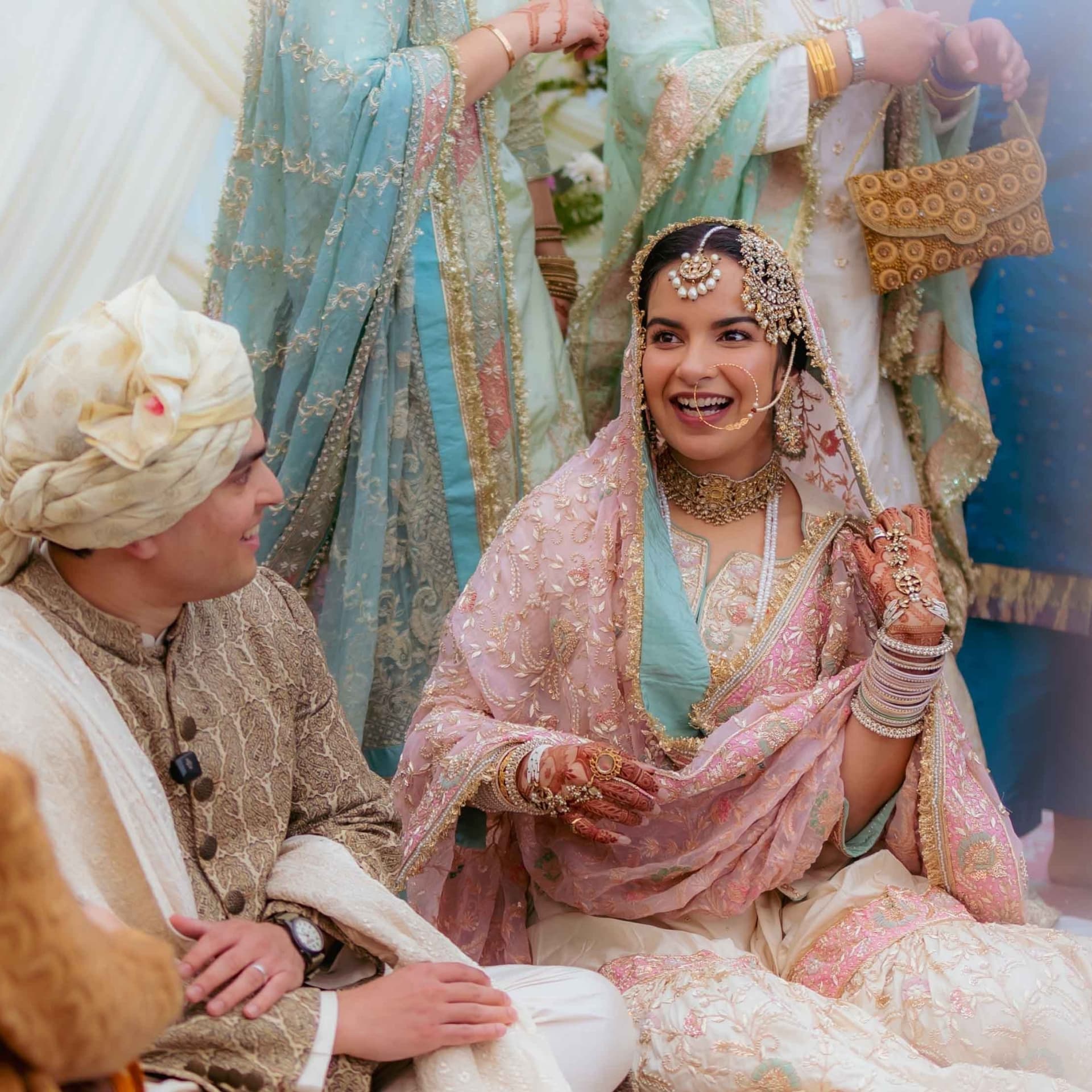 A bride laughing during the wedding ceremony